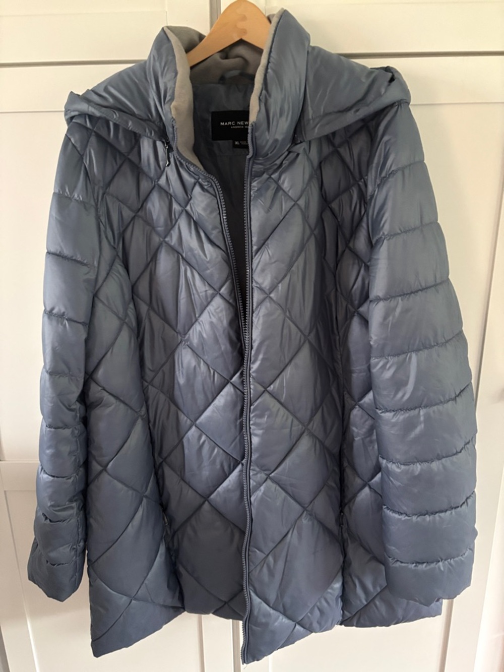 Marc New York Diamond Quilted Hooded Puffer Jacket - Blue/Gray